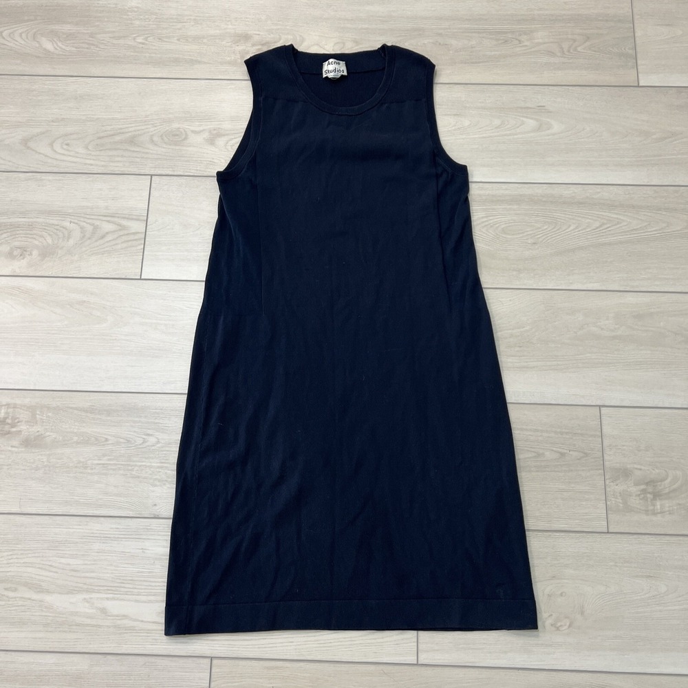 Acne Studios Tank Dress Dark Blue Ribbed Knit Cotton Blend‎ Sleeveless Size Sm